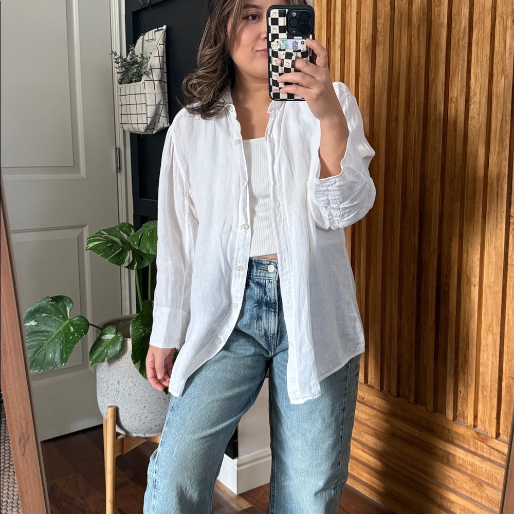 Pulp 100% Linen Relaxed Buttoned 3/4 sleeve Shirt. Size L